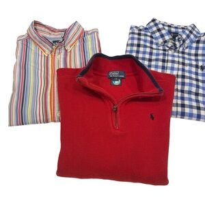 Ralph Lauren Boys 3 PCS Set 2 Button Down Shirt & 1/4 Zip Sweater Sz 7